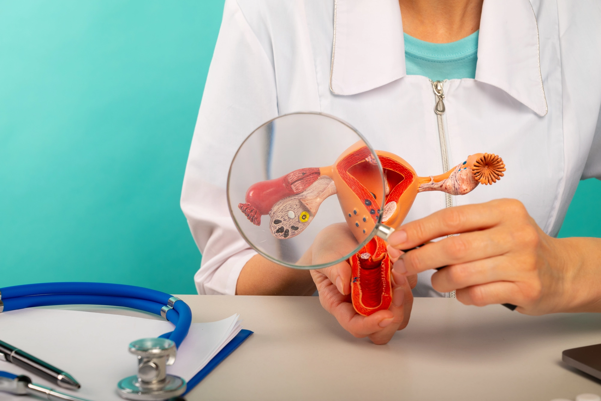 Especialista explicando anatomía ovárica